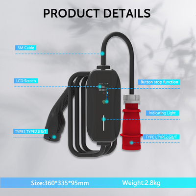 Typ-2 Stecker und Kabel 11kW 380V 16A tragbares EV-Ladegerät zum Laden von Elektrofahrzeugen