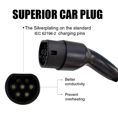 KIWI tragbares Ladekabel für Elektrofahrzeuge Typ 1 bis Typ 2 Flammenklasse UL94-V0